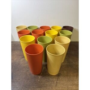 Tupperware 873 Drinking Glasses Tumblers Set of 14 Harvest Colors Vintage 1970s